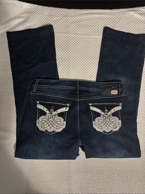 Women's Dark Blue Boot Cut Jeans with Embroidered Back Pockets
